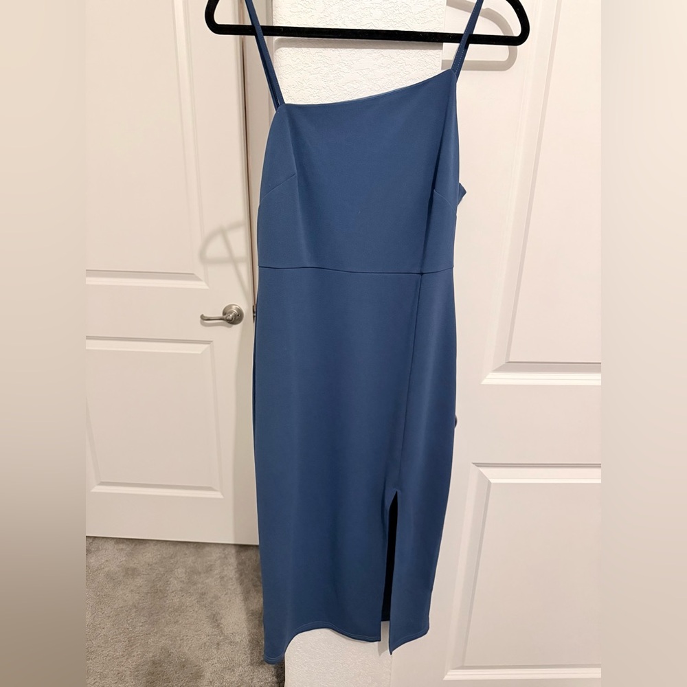 Blue Asymmetrical Midi Dress with Side Slit 💙